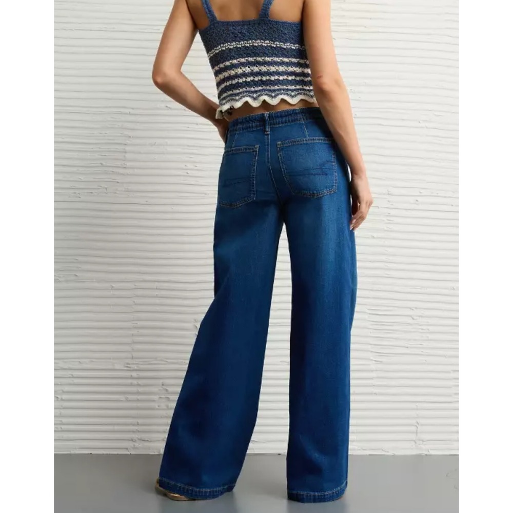 American Eagle Dreamy Drape Strigid Low-Rise Wide-Leg Jean Dark Size 12 X-Short - Picture 2 of 11